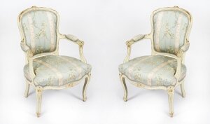 Antique Pair Shabby Chic Louis Revival French Painted Armchairs 19th Century
