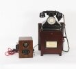 Black Bakelite Rotary Wall Cradle Telephone & Dictograph C1940s Mid Century