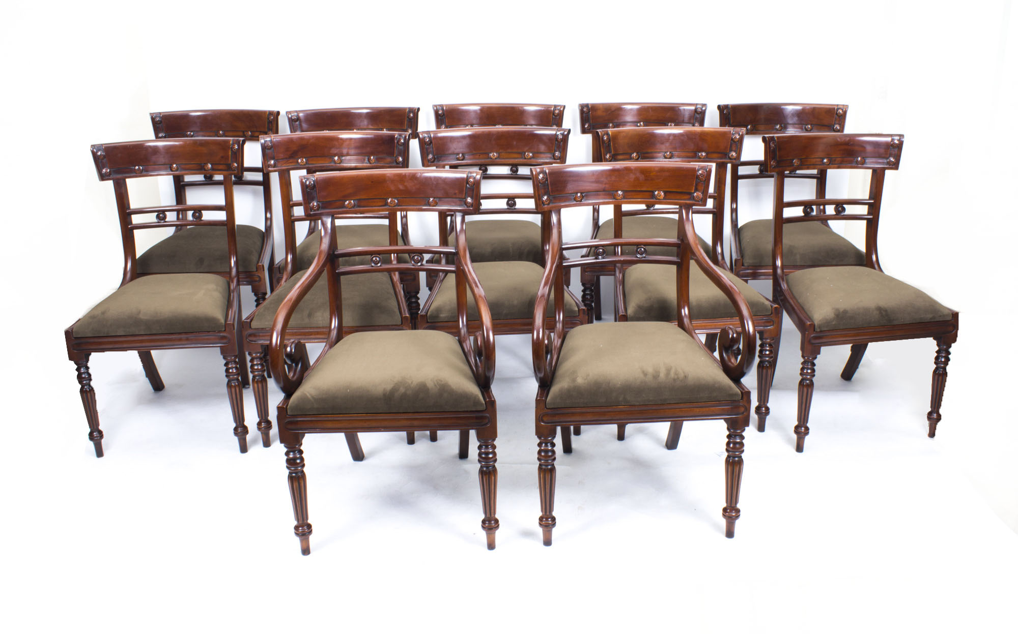 Grand Bespoke Set 12 English Regency Style Bar Back Dining Chairs