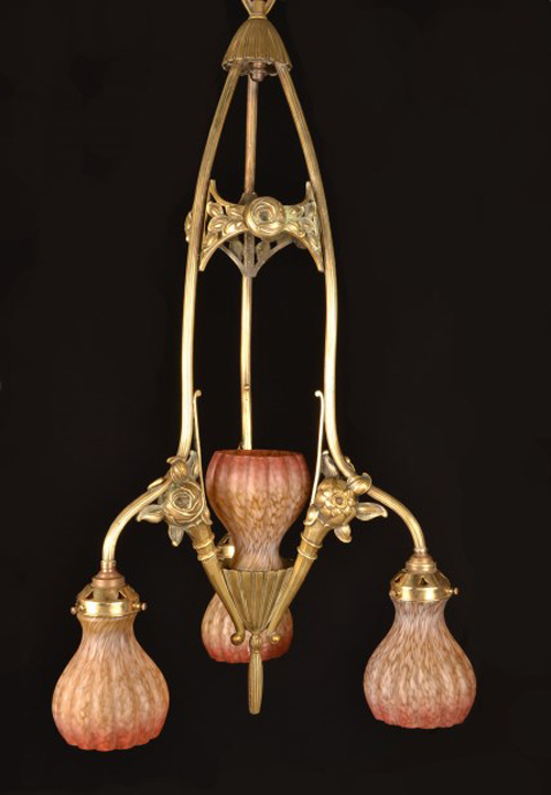 Regent Antiques - Lights - Vintage Brass Four Light Art Nouveau Chandelier