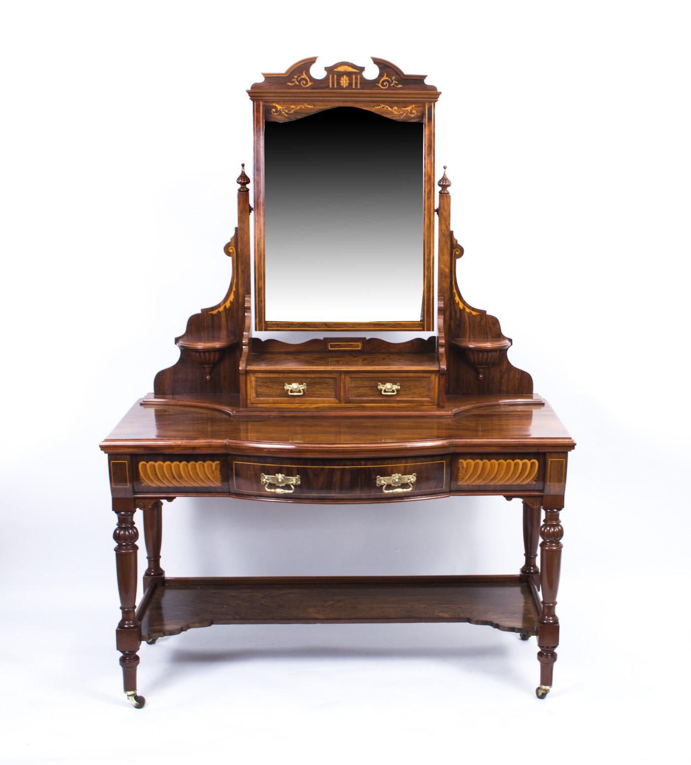 Antique Victorian Inlaid Dressing Table & Mirror C1880