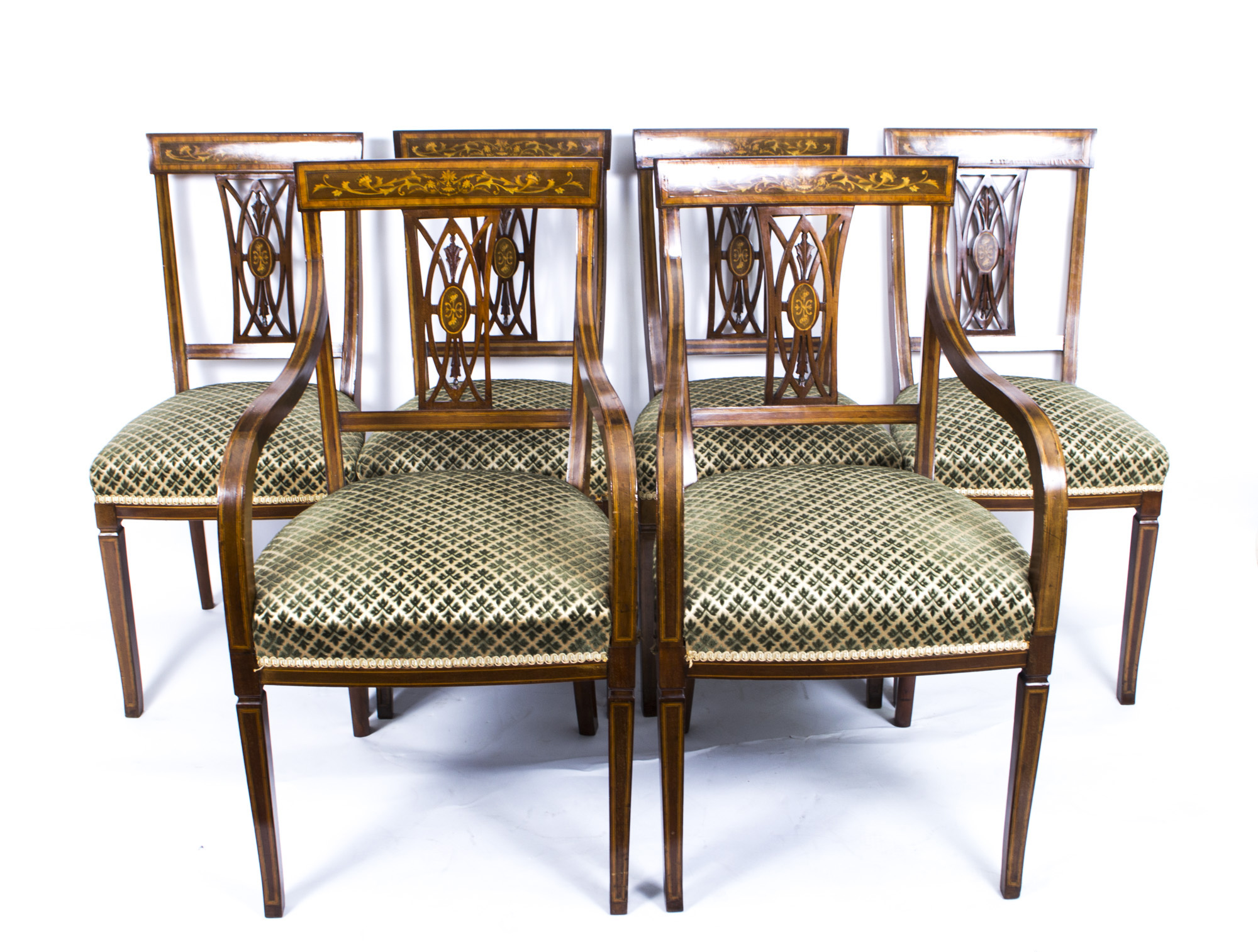 Antique Set 6 Edwardian Inlaid Mahogany Dining Chairs c.1900