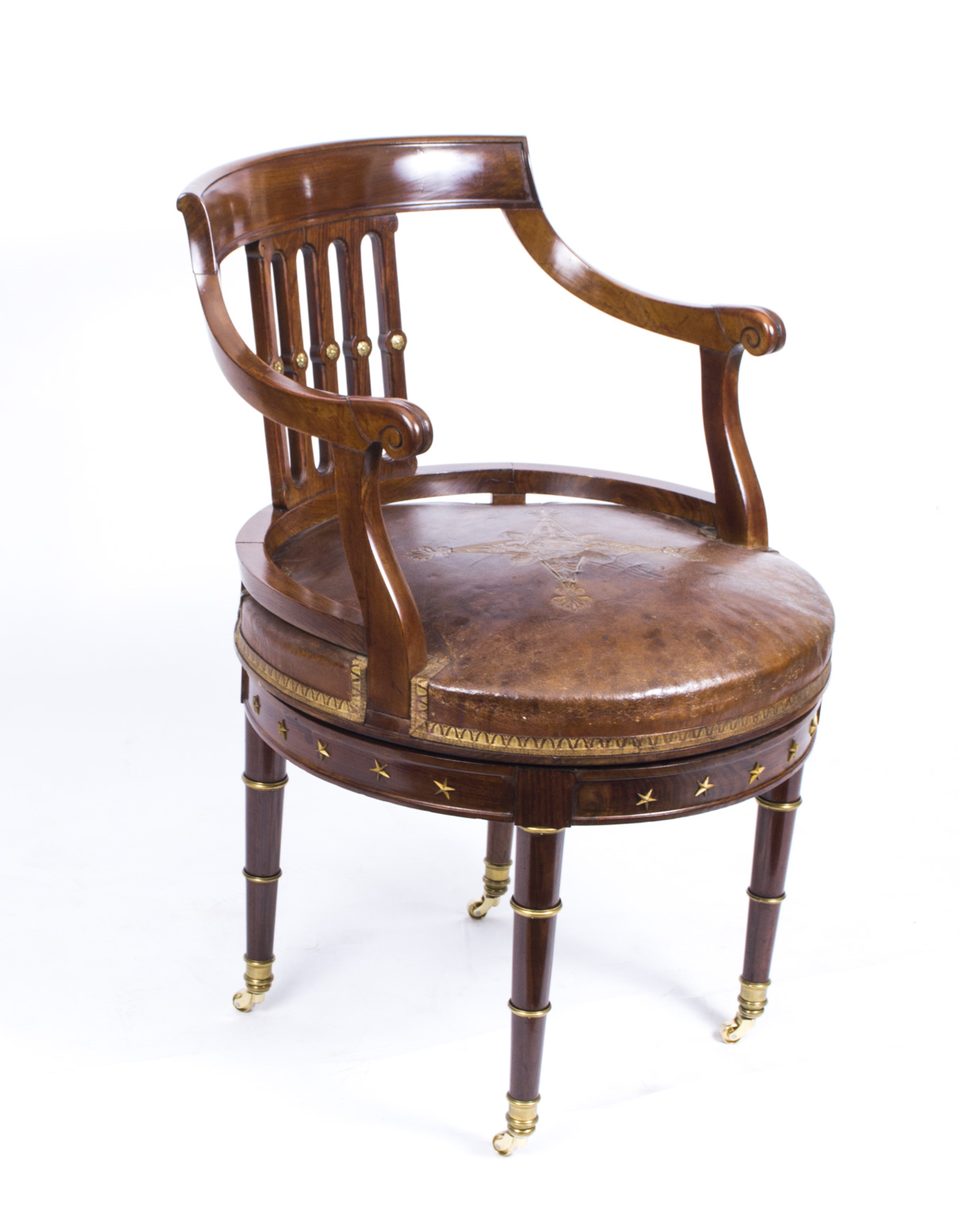 Antique French Louis XVI Style Mahogany Revolving Desk Chair in