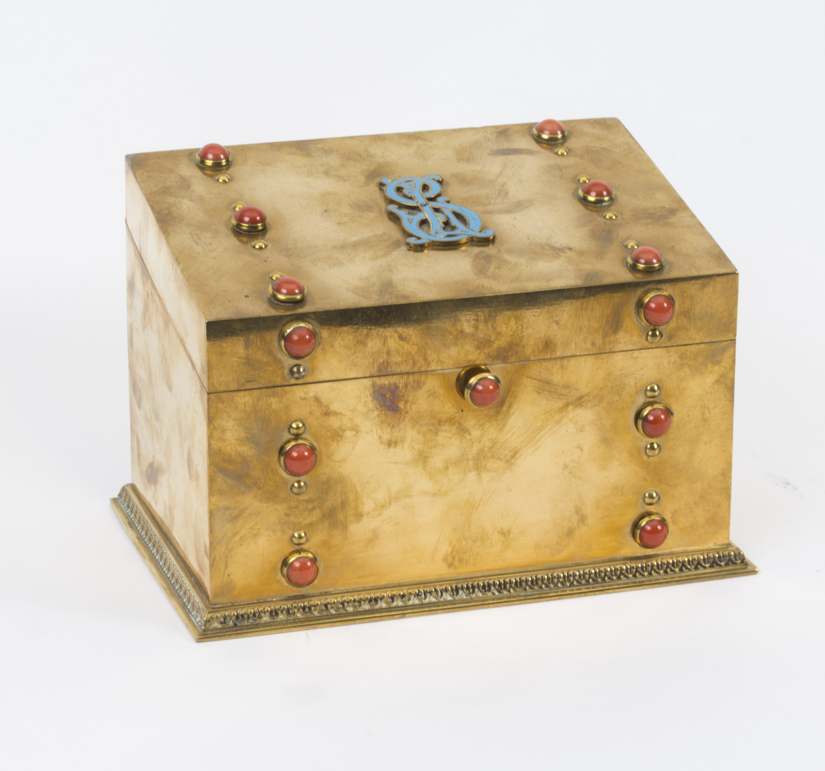 Antique French coral mounted brass letter stationary box C1880 | Barnebys