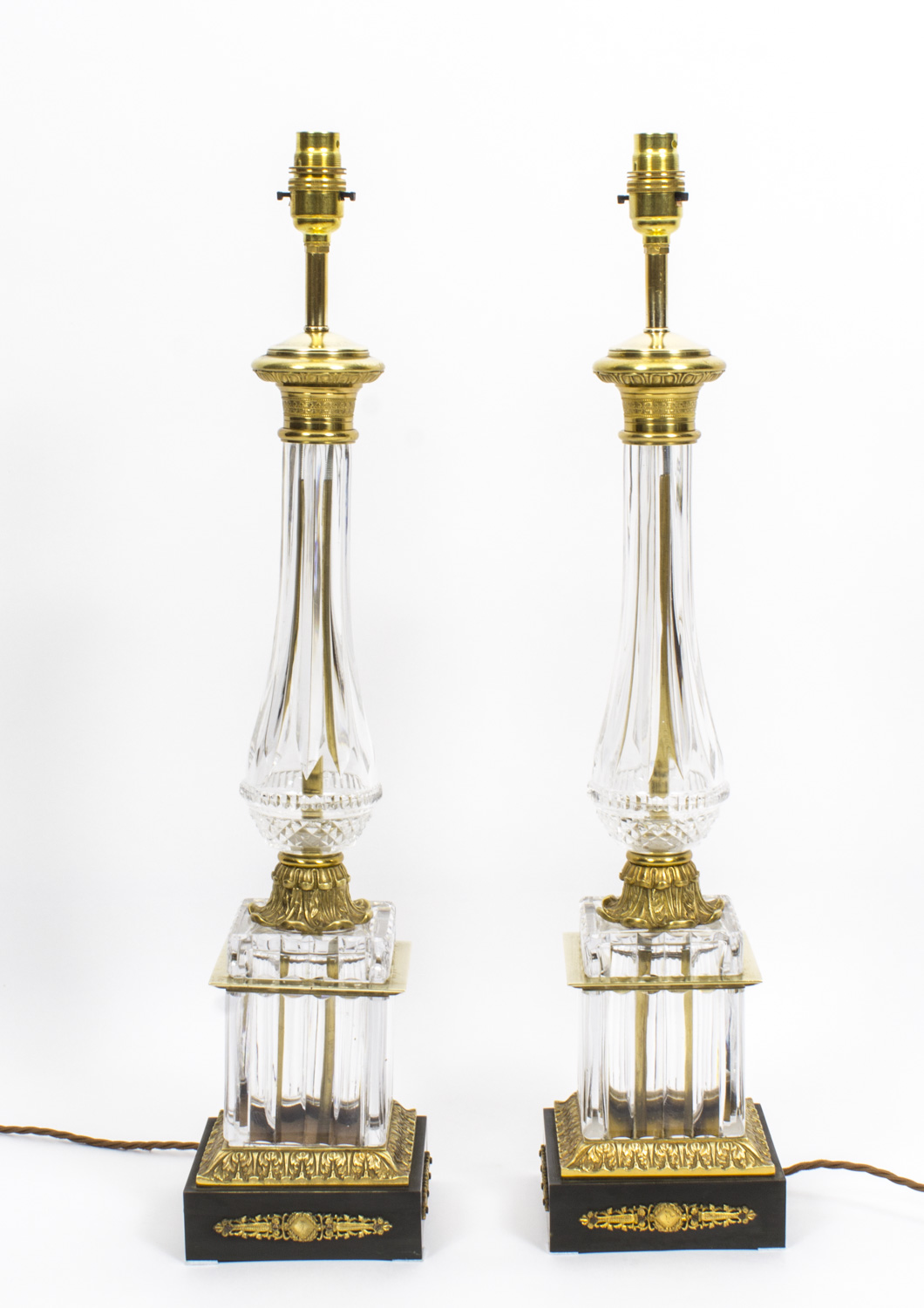 Vintage Pair French Empire Style Crystal Lamps C1930