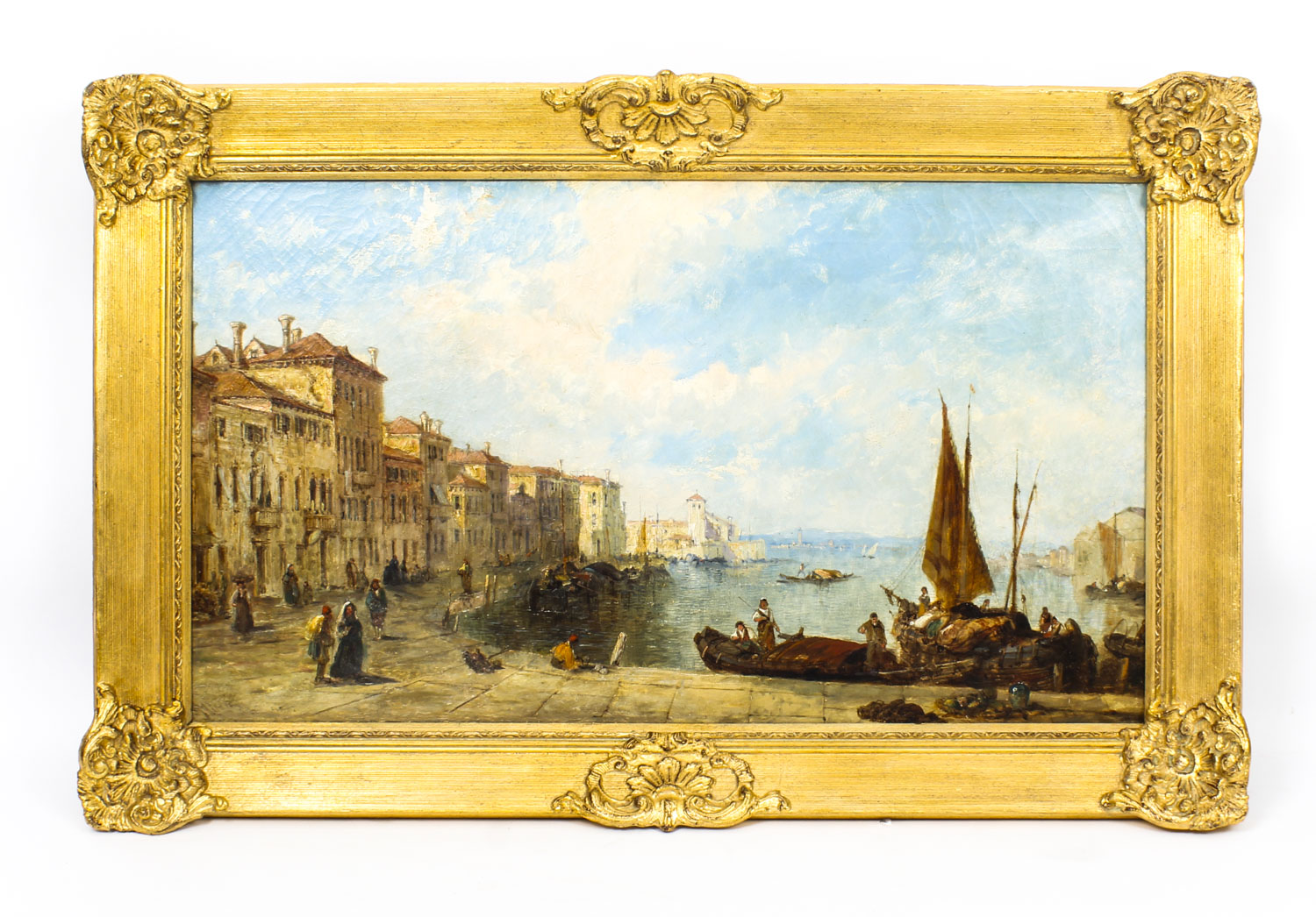 Antique Oil Painting Venetian Scene Of The Grand Canal J Vivian 19th C   09220 Antique Oil Painting  Venetian Scene Of The Grand Canal J.Vivian 19th C 1 