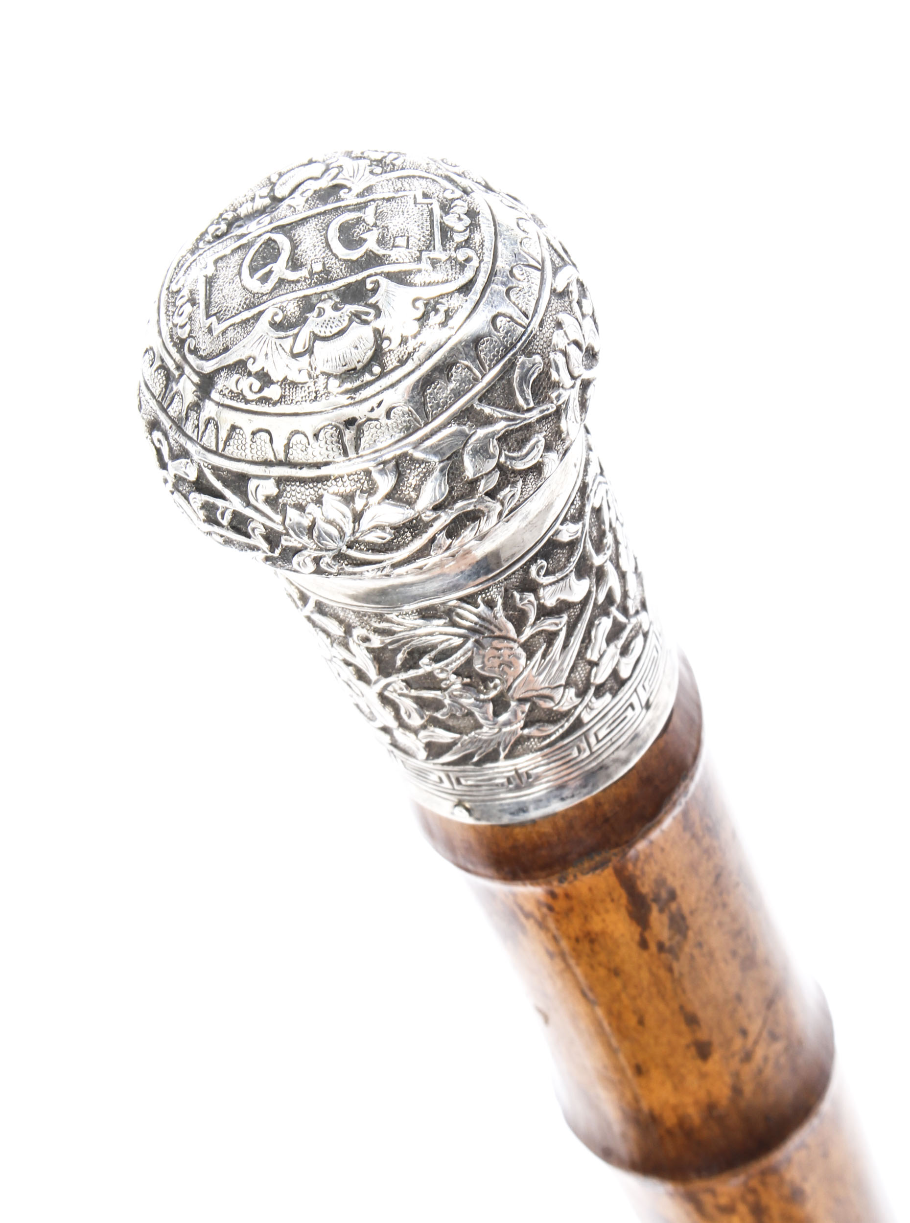 Antique Chinese Silver and Malacca Walking Stick Cane C1880 19th Century  For Sale at 1stDibs