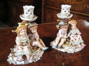 Lovely Pair Dresden Style Porcelain Candlesticks | Ref. no. 00828 | Regent Antiques