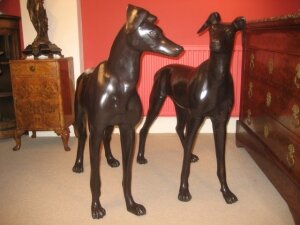 Impressive Pair Lifesize Bronze Greyhound Dogs | Ref. no. 01077 | Regent Antiques