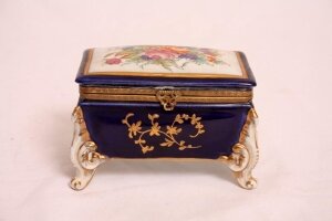 German Dresden Porcelain Hand Painted Jewellery Casket | Ref. no. 01375navy | Regent Antiques