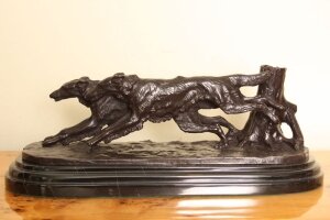 Beautiful Pair Borzoi Dogs Racing Bronze Sculpture | Ref. no. 01636 | Regent Antiques