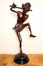 Delightful Bronze Dancing Cornish Pixie Playing Flute | Ref. no. 01956 | Regent Antiques