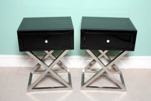 Stunning Pair Black Venetian Glass Bedside Cabinets | Ref. no. 02343 | Regent Antiques