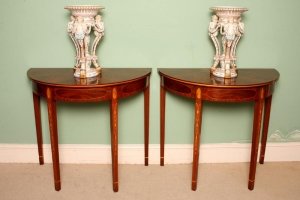 Pair Inlaid Sheraton Half Moon Mahogany Console Tables | Ref. no. 02575a | Regent Antiques