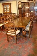 Vintage solid oak refectory dining table & 8 chairs | Ref. no. 03041a | Regent Antiques