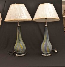 Stunning Pair Colourful Murano Glass Shaded Lamps | Ref. no. 03078 | Regent Antiques