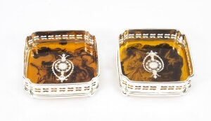 Pair Square Silver Plated Coasters Decorated Coasters | Ref. no. 03147e | Regent Antiques