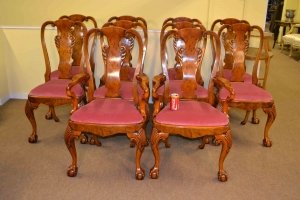 Stunning Set 10 Queen Anne Burr Walnut Dining Chairs | Ref. no. 03266 | Regent Antiques