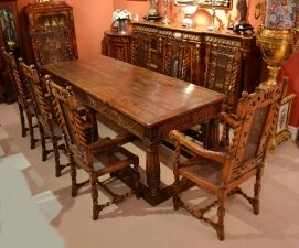 Antique solid oak refectory dining table & 8 chairs | Ref. no. 03959b | Regent Antiques