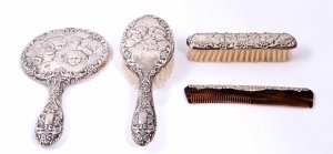 Antique Sterling Silver Cherubs Hand Mirror Brush Set | Ref. no. 04195 | Regent Antiques