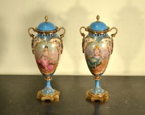 Petitie Pair Celeste Blue Sevres Porcelain Vases | Ref. no. 05131 | Regent Antiques