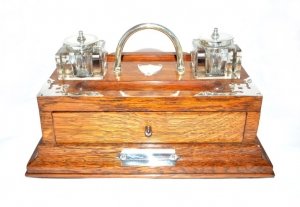 Antique Oak & Brass Inkwell Set c.1860 | Ref. no. 05182 | Regent Antiques