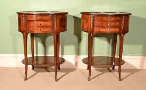 Pair Victorian Style Burr Walnut Oval Bedside Tables | Ref. no. 05464 | Regent Antiques