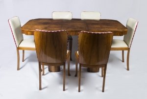 Antique Art Deco Walnut Dining Table & 6 Chairs c.1930 | Ref. no. 06626 | Regent Antiques