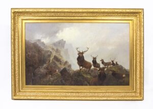 Antique Oil Painting by Thomas Henry Gibb of Red Deer Signed 1884   107 x 159 cm | Ref. no. 08190 | Regent Antiques