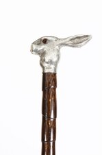 Antique Walking Stick Cane Silver Hare\