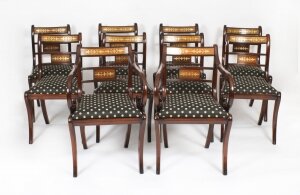 Vintage Set 10 Regency Revival Brass Inlaid Bar Back Dining Chairs 20th C | Ref. no. A3335 | Regent Antiques