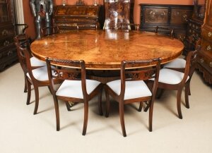 Antique 7ft diam  Burr Walnut Jupe Dining Table C1900 & 10 chairs | Ref. no. A3354a | Regent Antiques