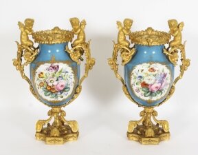 Antique Pair Bleu Celeste Sevres Porcelain Gilt Bronze Urns 19th C | Ref. no. A3563 | Regent Antiques