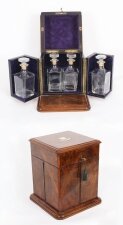 Antique Victorian Burr Walnut 4 Bottle Crystal Decanter Tantalus  19th C | Ref. no. A3903 | Regent Antiques