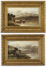 Antique Pair Paintings Highland Cattle\