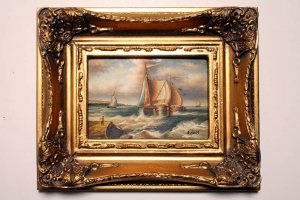 Superb Oil Painting Sailing Ship Storm Giltwood Frame | Ref. no. P0060 | Regent Antiques