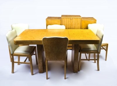 Antique Art Deco Dining Table & Chair Set with Art Deco Cocktail