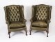 Bespoke Pair Leather Chippendale Wingback Armchairs Alga Green | Ref. no. 08845g | Regent Antiques
