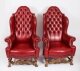 Antique Pair Crimson Leather Chippendale Wingback Throne Armchairs c.1920 | Ref. no. A3989 | Regent Antiques