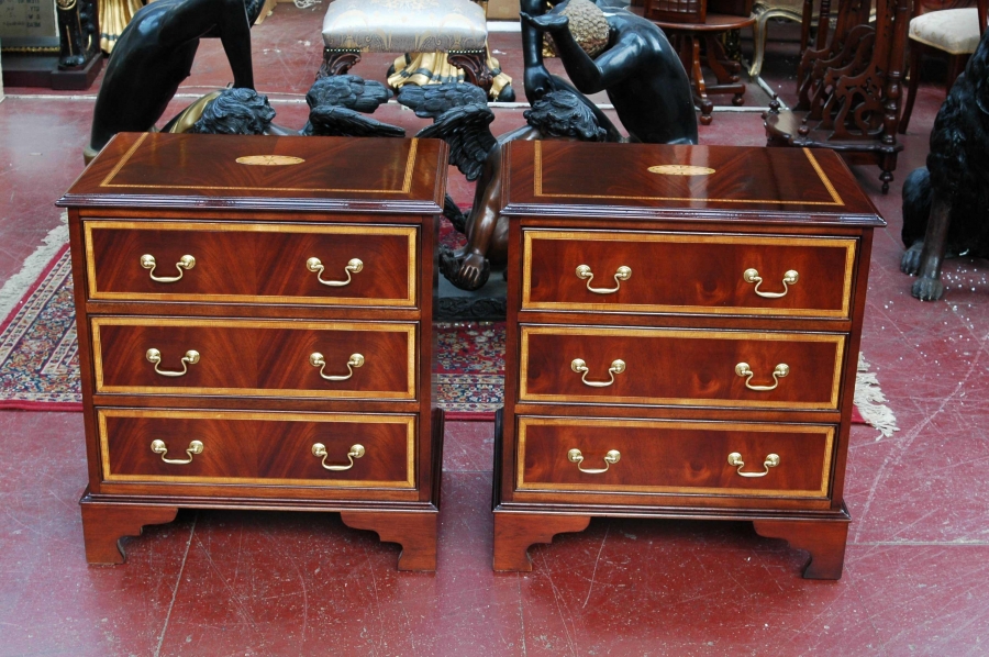 Pair Flame Mahogany Inlaid Chests Bedside Cabinets | Ref. no. 00798 | Regent Antiques