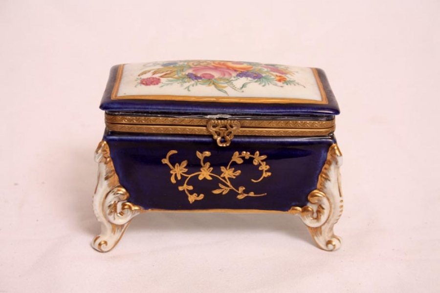 German Dresden Porcelain Hand Painted Jewellery Casket | Ref. no. 01375navy | Regent Antiques