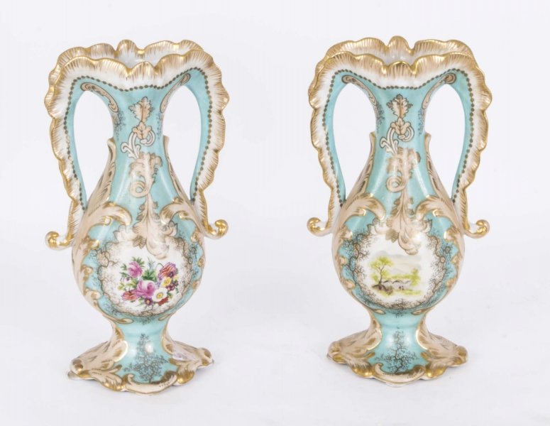 Lovely Pair Rococo Style Porcelain Vases Azure Blue | Ref. no. 02285 | Regent Antiques