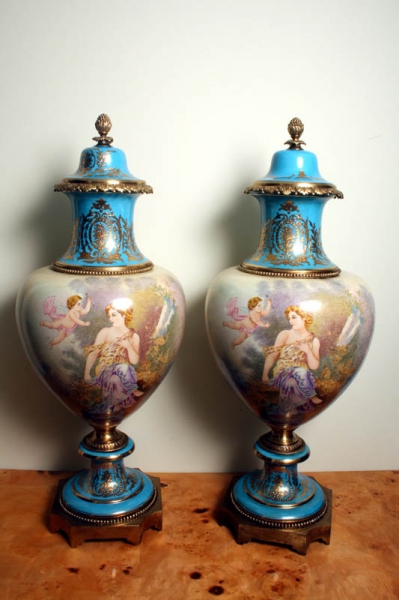 Stunning Pair Large Hand Painted Porcelain Vases Urns | Ref. no. 02291 | Regent Antiques