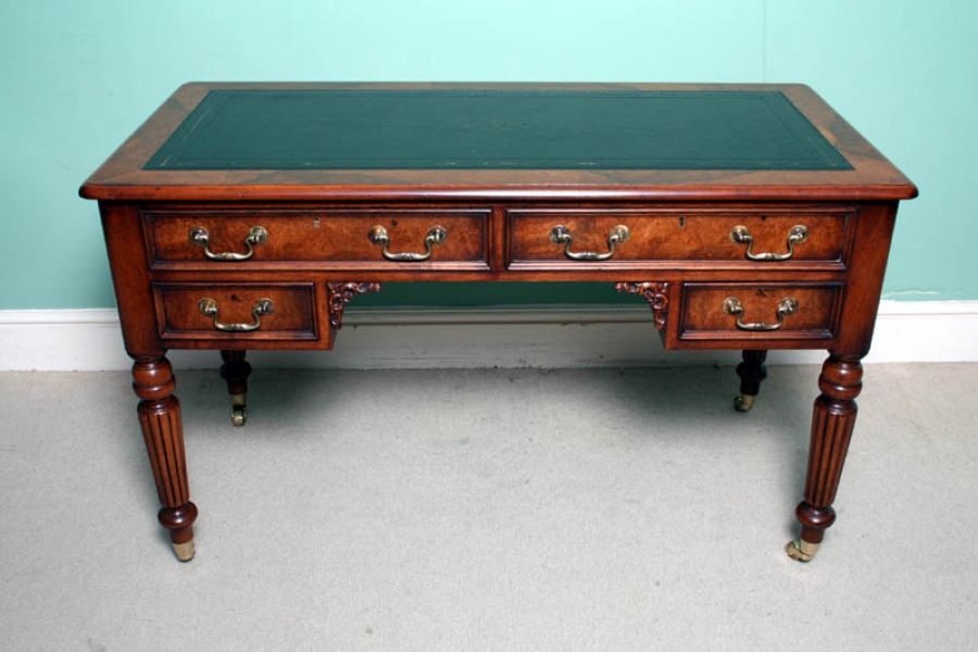 Walnut Leather Top Writing Table