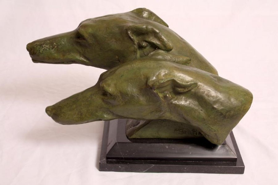 Verdigris Bronze Two Greyhounds The Finish Line Bertin | Ref. no. 02704 | Regent Antiques