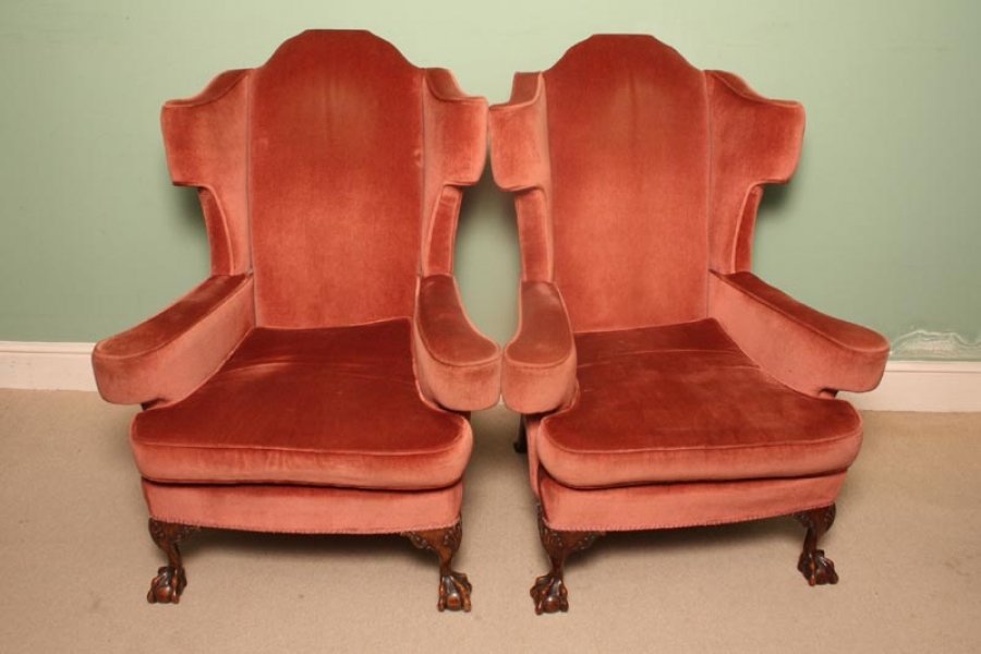 Pair Vintage Mahogany Ball & Claw Wing Chairs Armchairs | Ref. no. 02751 | Regent Antiques