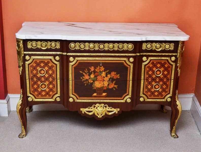 Vintage French Marquetry Commode Chest Marble C 1950 | Ref. no. 02805 | Regent Antiques