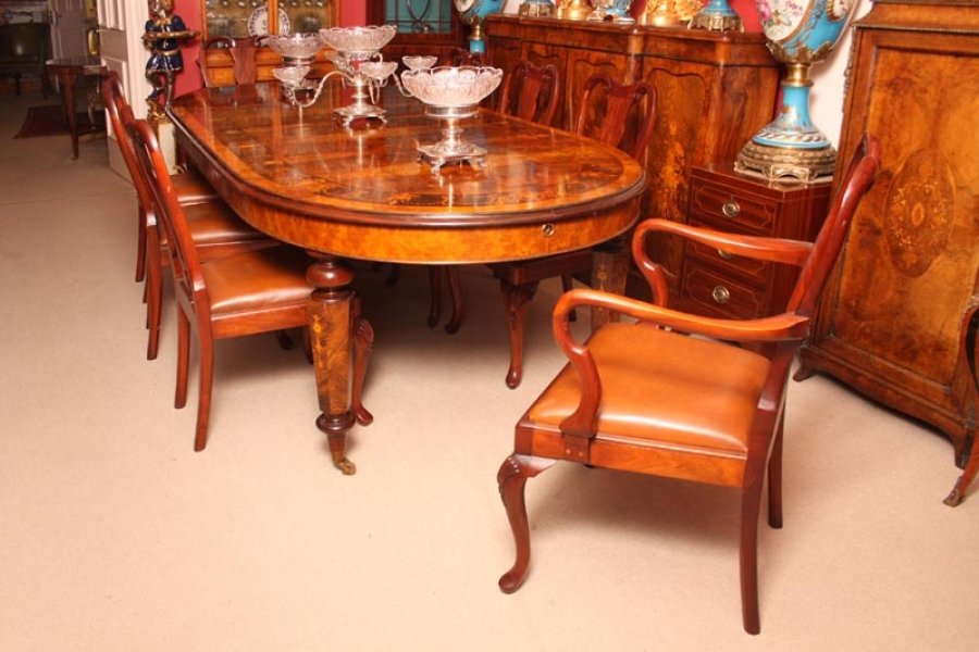 Victorian Burr Walnut Dining Table 8 Queen Anne Chairs | Ref. no. 02818 | Regent Antiques