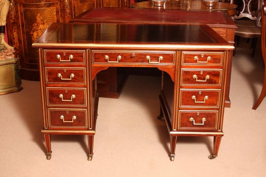 Antique French Brass Inlaid Pedestal Desk c.1880 | Ref. no. 02848 | Regent Antiques