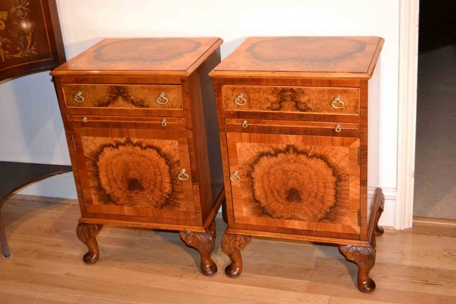 Pair Vintage Burr  Walnut Chests Bedside Cabinets C1960 | Ref. no. 03004 | Regent Antiques